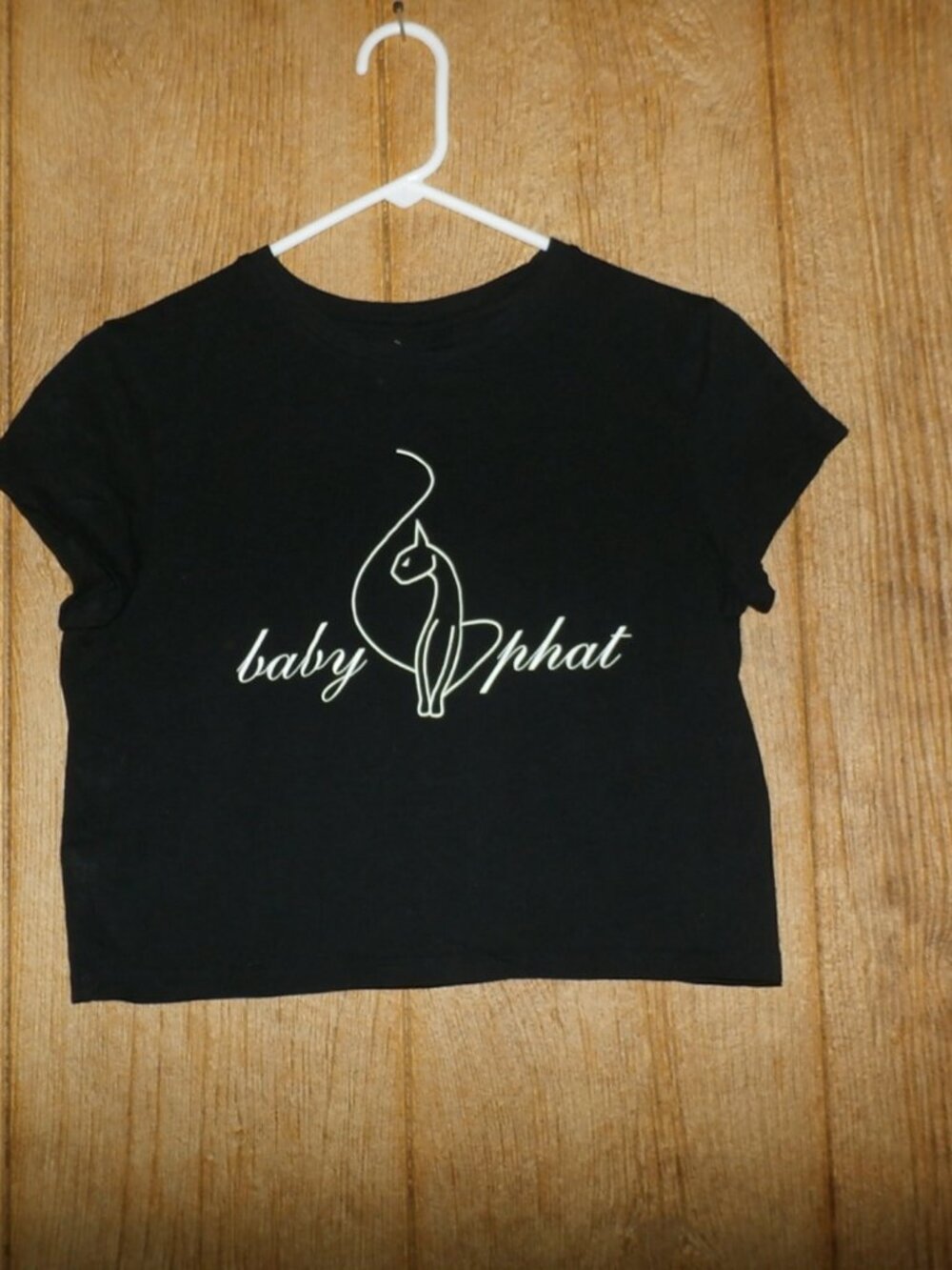 NEW Vintage Y2K BABY PHAT Cat Logo Cropped Tee Shirt -Black- Size Large